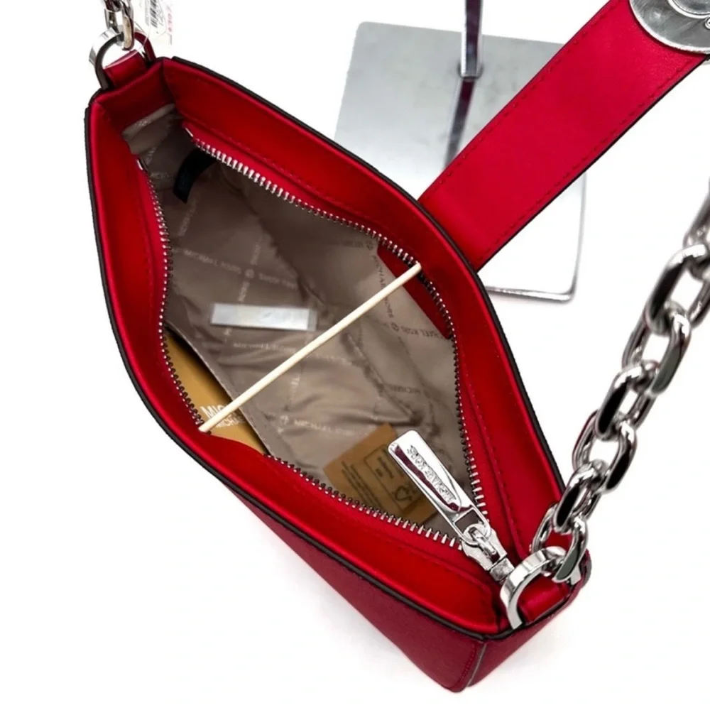 Michael Kors Carmen Small Pouchette Crossbody Bag Red/Silver - Picture 7 of 11